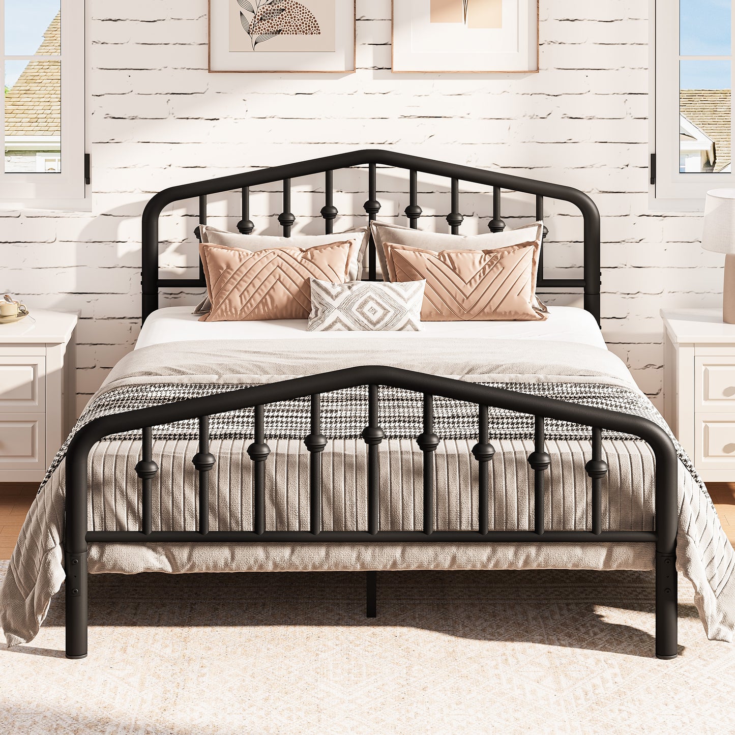Metal Full Size Bed Frame with High Headboard, Noise-Free Heavy Duty Platform Bed Frames with Center Support Bar for 700lbs Weight Capacity, No Box Spring Needed, Black