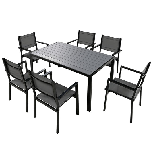 7 Pieces Outdoor Furniture Set, Legahome Modern Outdoor Patio Dining Sets, Patio Dining Furniture Set with 6 Textile Chairs and Dining Table, Patio Conversation Set for Backyard Poolside, Gray