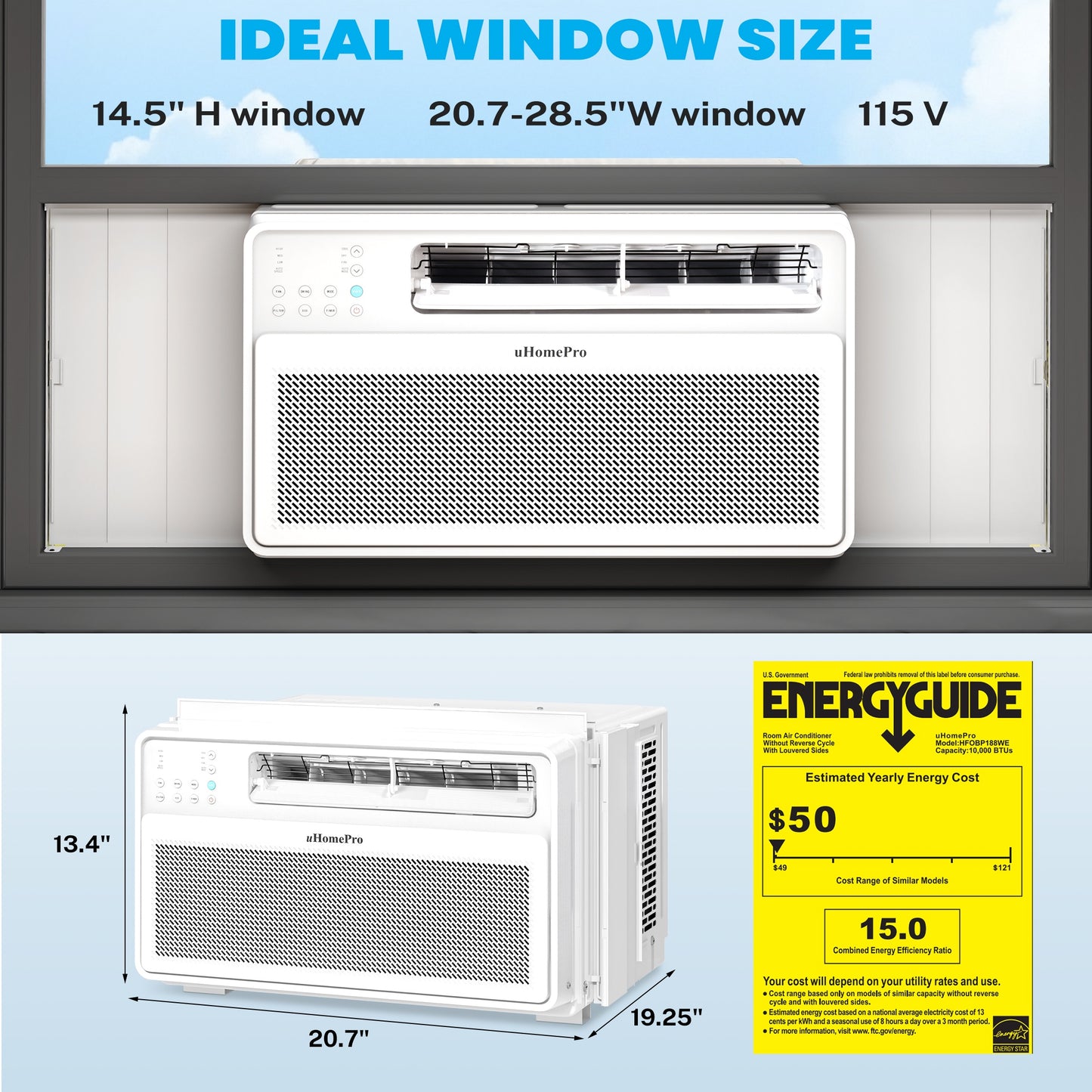 10000 BTU Window Air Conditioner with Wifi, Ultra Quiet Smart Inverter Window AC Units Cools up to 440 sq. ft, Up to 35% Energy Savings, Window Unit with Remote Control, 4 Modes(Auto, Cool, Dry, Fan)