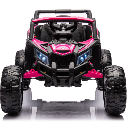 Powered Ride on Toy UTV for Boys, 24 Volt Ride on Cars with Remote Control, Bluetooth, Music Player, Spring Suspension, LED Lights, Larger Seat 4 Wheeler Electric Cars for Kids Girls Gifts, Pink