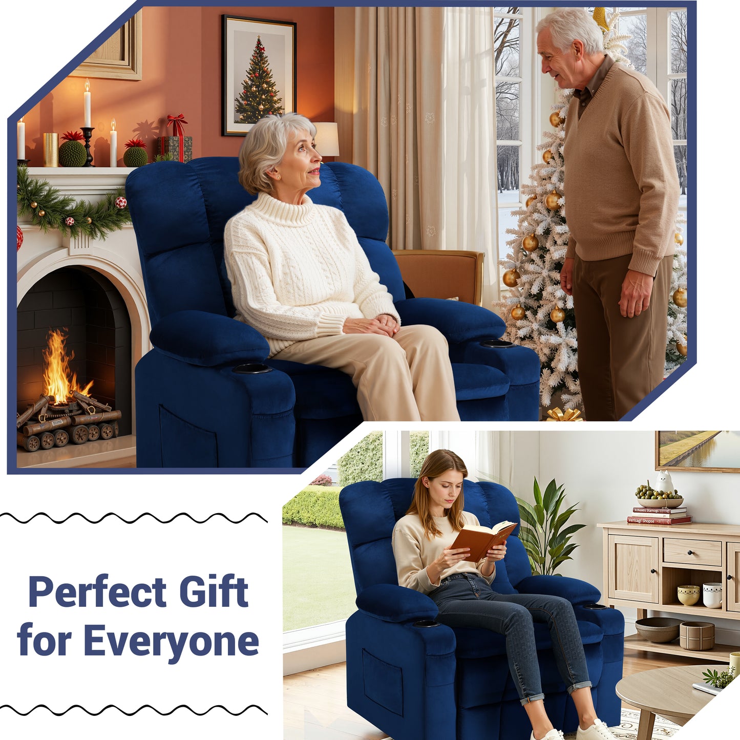 26in Oversized Lift Chair for Elderly, LEGAHOME Power Lift Recliner Chair with Heat and Massage, Velvet Fabric Massage Recliner for Adults, Blue