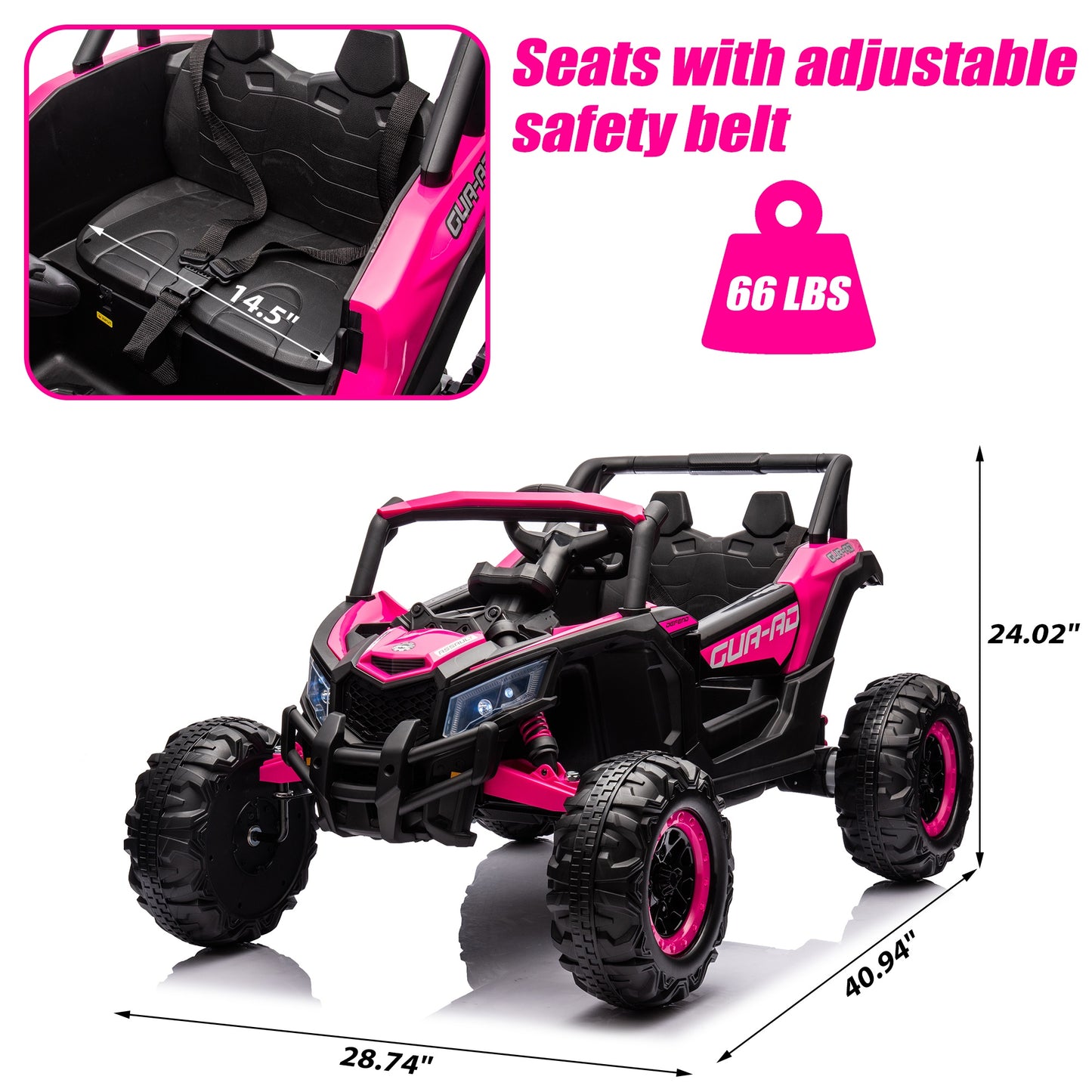 Powered Ride on Toy UTV for Boys, 24 Volt Ride on Cars with Remote Control, Bluetooth, Music Player, Spring Suspension, LED Lights, Larger Seat 4 Wheeler Electric Cars for Kids Girls Gifts, Pink