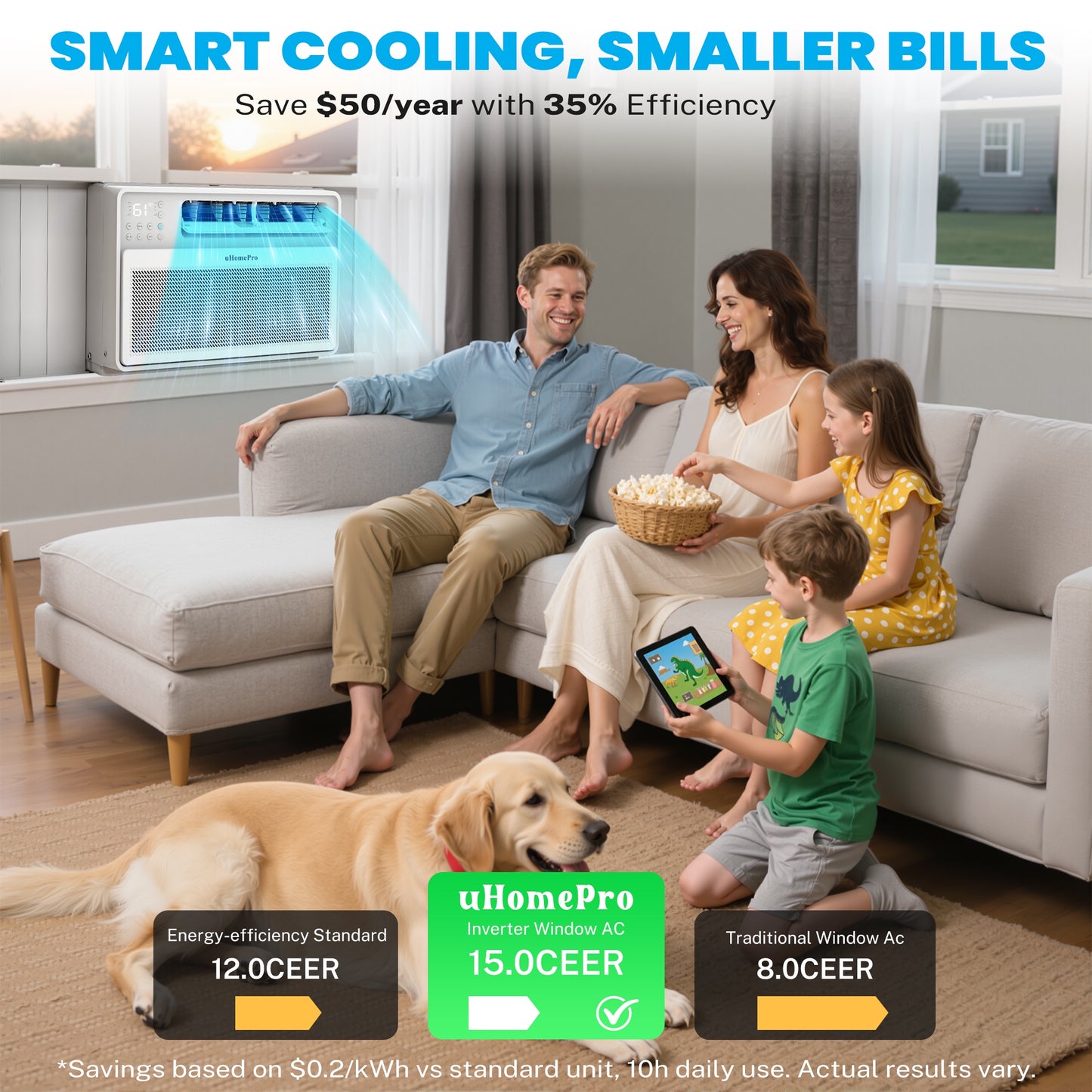 10000 BTU Window Air Conditioner with Wifi, Ultra Quiet Smart Inverter Window AC Units Cools up to 440 sq. ft, Up to 35% Energy Savings, Window Unit with Remote Control, 4 Modes(Auto, Cool, Dry, Fan)