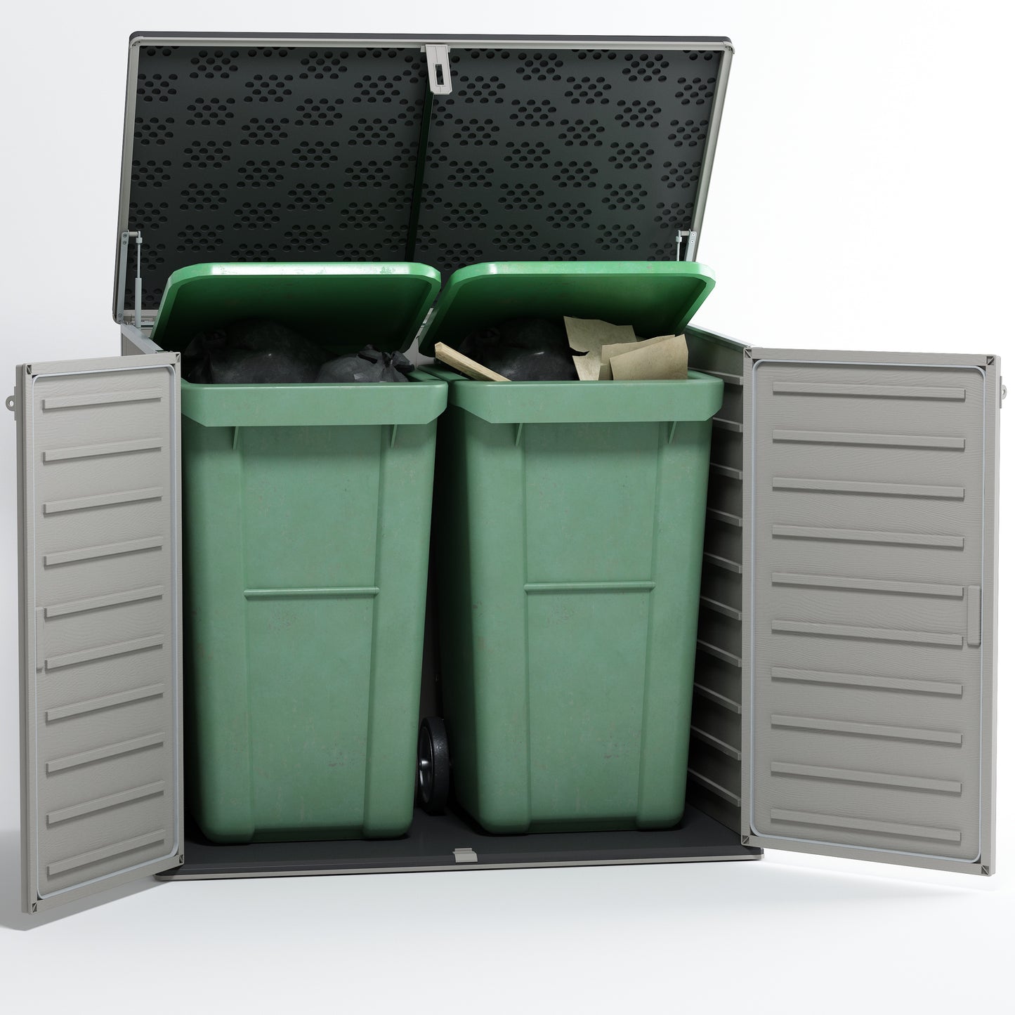 Legahome Outdoor Storage Shed, 304 Gallon Outdoor Trash Storage Shed with Floor and Locking Latch, Waterproof UV Protection Storage Deck Box Tool Shed for Trash Cans/Garden Tools/Lawn Mower/Bike, Gray