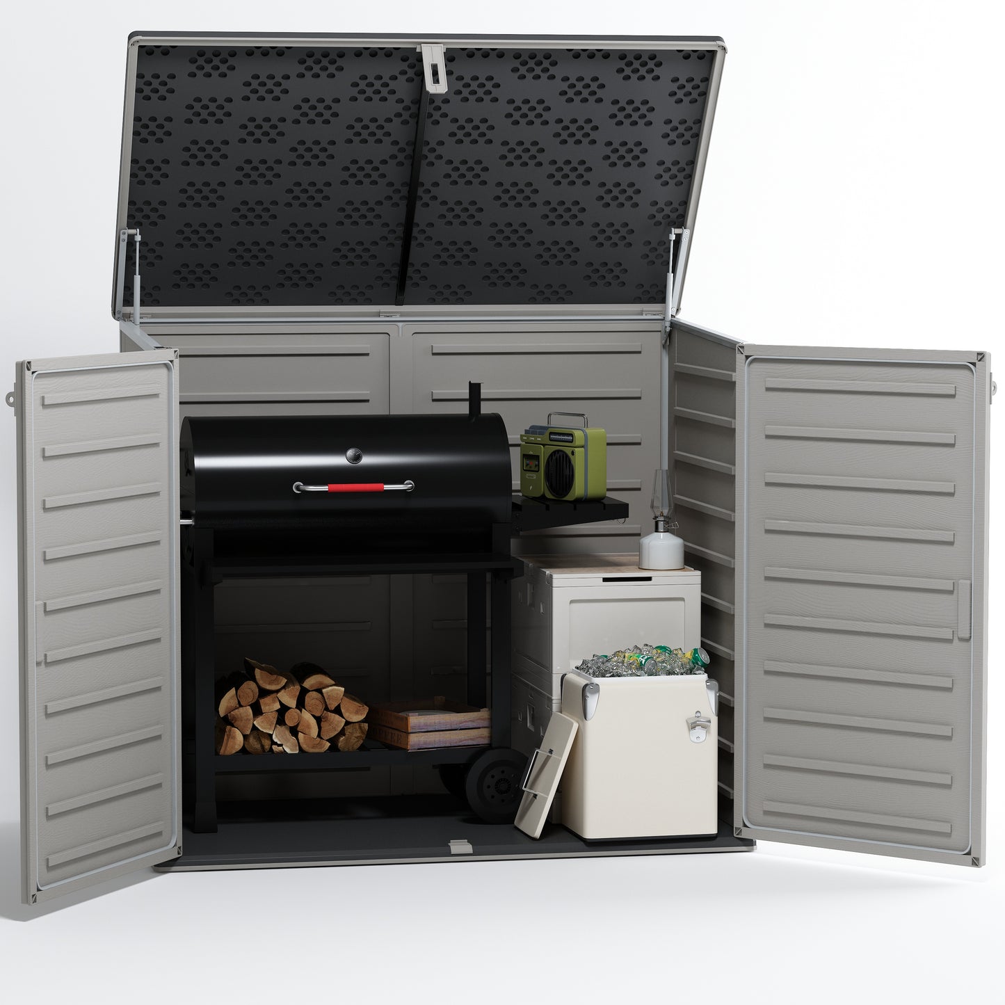 Legahome Outdoor Storage Shed, 304 Gallon Outdoor Trash Storage Shed with Floor and Locking Latch, Waterproof UV Protection Storage Deck Box Tool Shed for Trash Cans/Garden Tools/Lawn Mower/Bike, Gray
