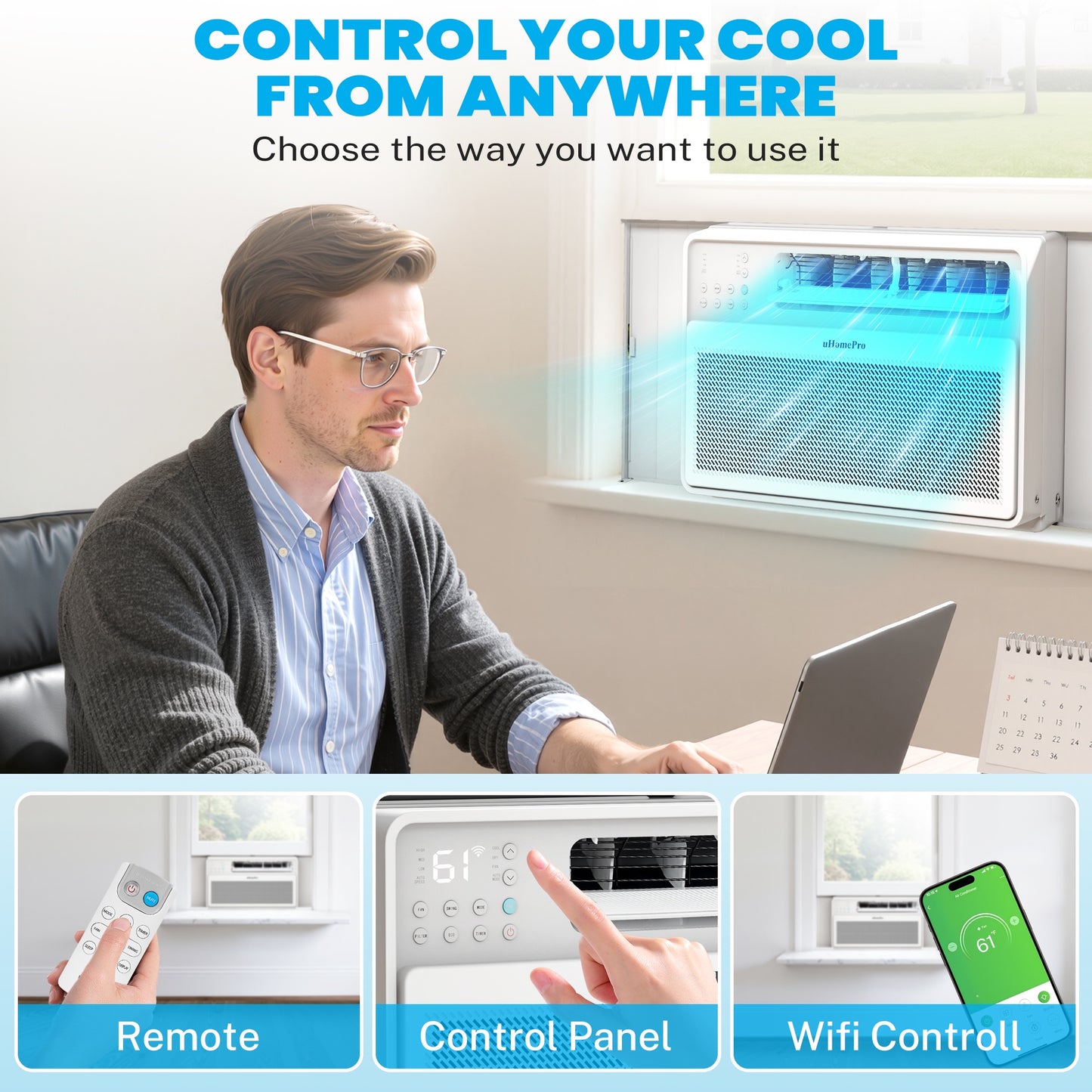 10000 BTU Window Air Conditioner with Wifi, Ultra Quiet Smart Inverter Window AC Units Cools up to 440 sq. ft, Up to 35% Energy Savings, Window Unit with Remote Control, 4 Modes(Auto, Cool, Dry, Fan)