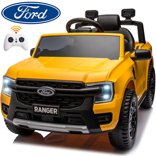 Legahome Yellow 12V Ford Ranger Powered Ride on Car with Remote Control, Kids Electric Car for Boys Girls 3-6 Ages, Kids Ride on Toys with Bluetooth, Music, USB Port, Horn, LED Lights