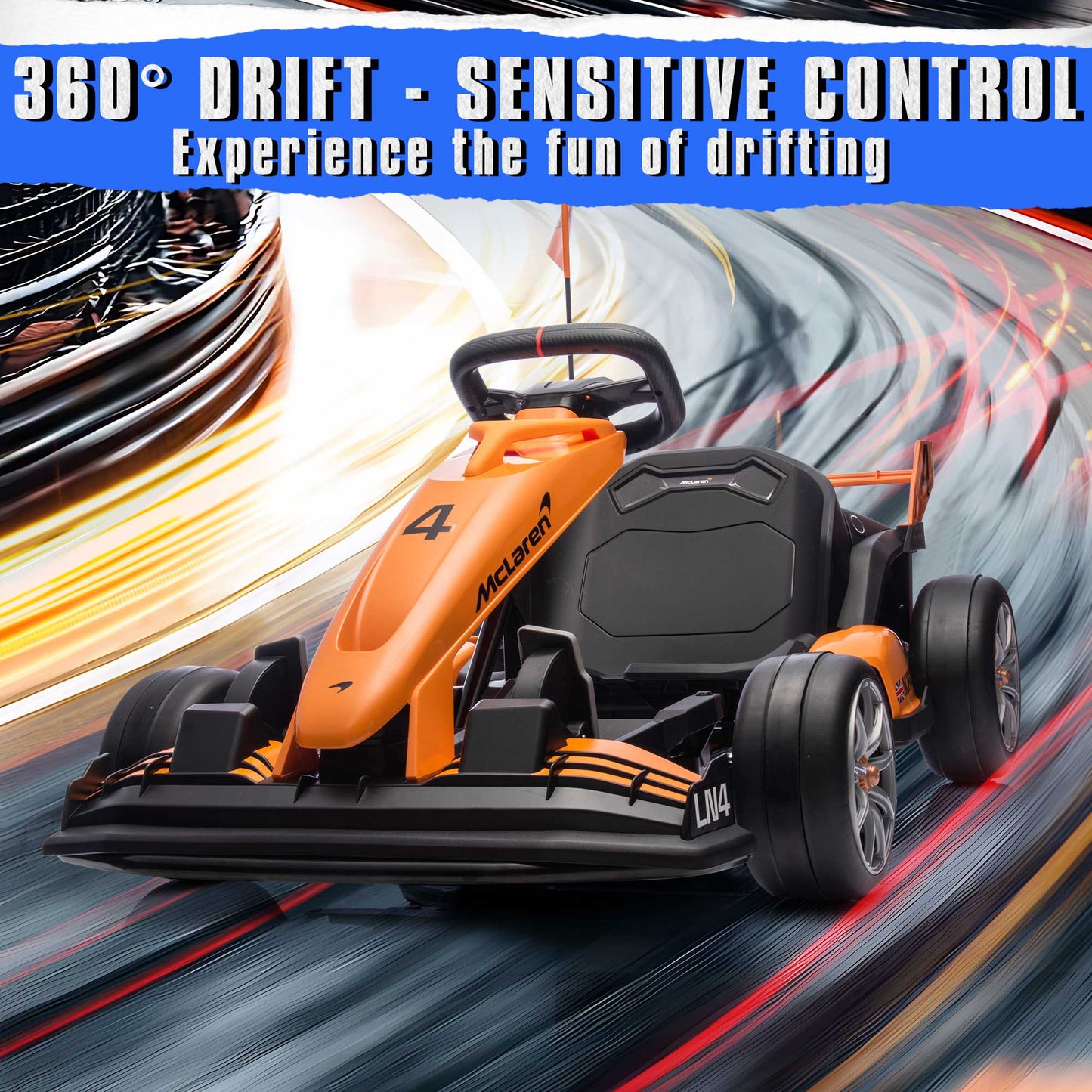 24V Electric Go Kart for Kids, Licensed Mclaren Powered Ride on Toys Go Cart with 400W Powerful Motor, 7.5 MPH Drift Kart Go Kart for Kids Ages 6+ Boys Girls Gifts, Orange