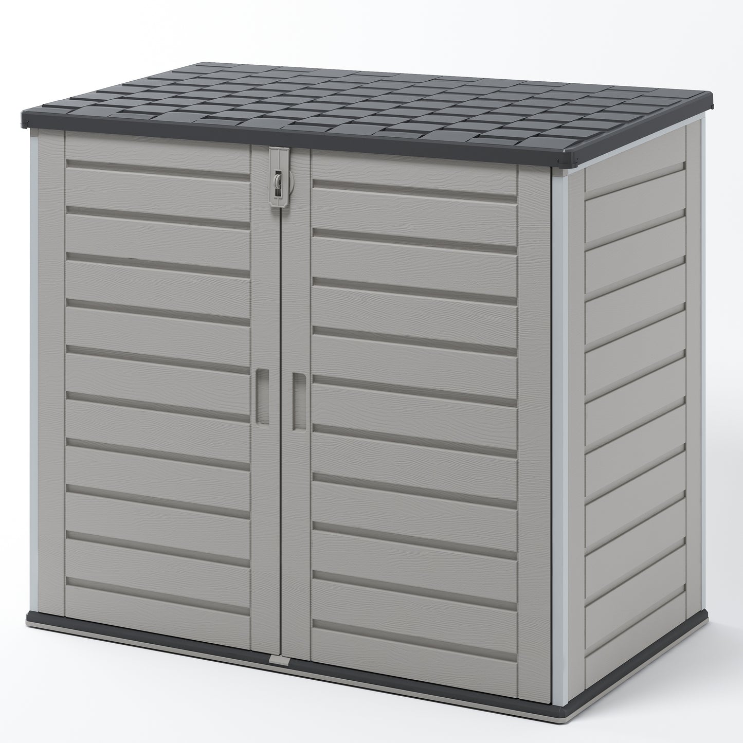 Legahome Outdoor Storage Shed, 304 Gallon Outdoor Trash Storage Shed with Floor and Locking Latch, Waterproof UV Protection Storage Deck Box Tool Shed for Trash Cans/Garden Tools/Lawn Mower/Bike, Gray