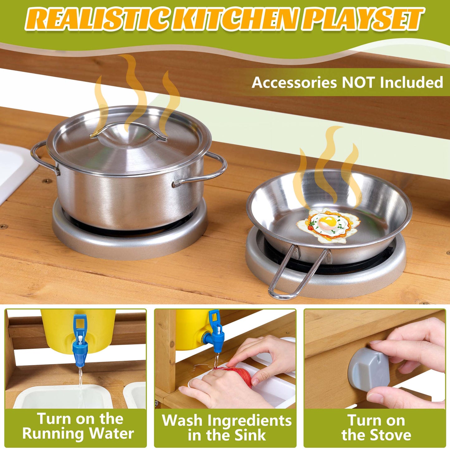 Legahome Kitchen Toys for Boys Girls Kids, Wooden Outdoor Mud Kitchen Kids Kitchen Playset Kids Play Kitchen Toy Set with Sand and Water Pan, Play Sink, Pretend Toy Kitchen Set for Kids Birthday Gifts