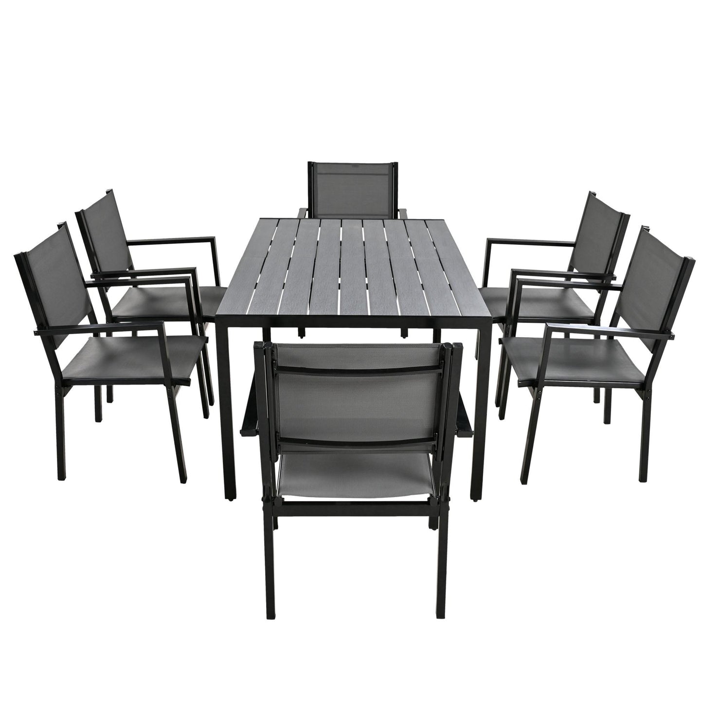 7 Pieces Outdoor Furniture Set, Legahome Modern Outdoor Patio Dining Sets, Patio Dining Furniture Set with 6 Textile Chairs and Dining Table, Patio Conversation Set for Backyard Poolside, Gray